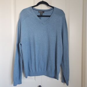 Eddie Bauer Sky Blue V-Neck Long Sleeve Sweater Supima Pima Cotton SZ L